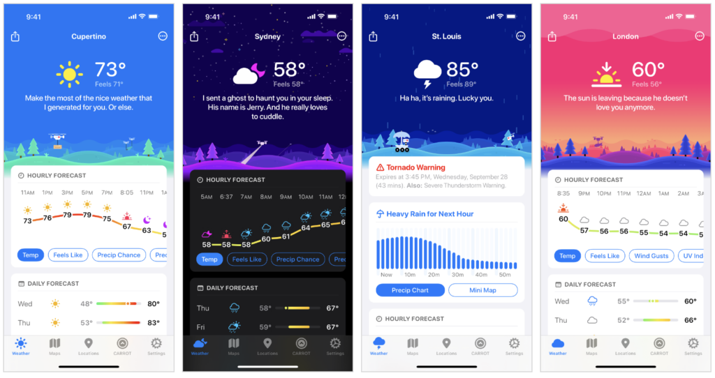 Carrot Weather App Screenshots
